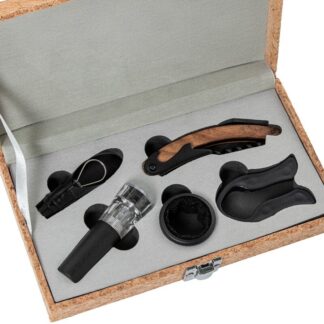 Set 4 Utensilios Vino En Caja Corcho 22,5x12x5,5cm
