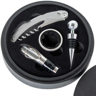 Set 4 Utensilios Vino En Caja Madera Negra Ø16x4cm