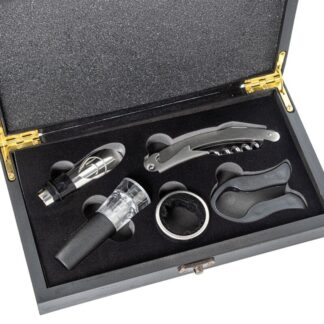 Set 4 Utensilios Vino En Caja Madera Negra 23x13x5,5cm