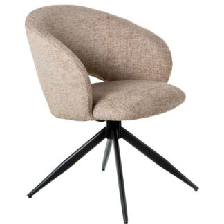 Silla Madera Giratoria Tela Marrón Claro Patas Metal Negro 60x58x78cm Alt. Asiento:44cm