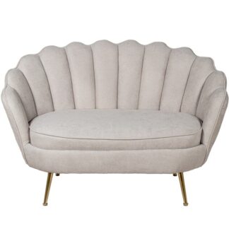 Sofa 2 Plazas Madera Tela Beige Patas Metal Doradas 129x87x76cm Alt. Asiento:46cm