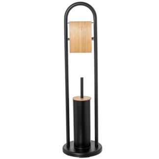 Soporte Rollo C/escobillero Metal Negro Ø22x80cm