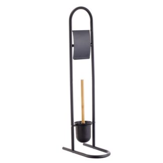 Soporte Rollo C/escobillero Metal Negro 30x16x79cm