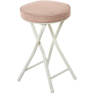 Taburete Plegable Metal Blanco Tela Beige Ø30x49cm
