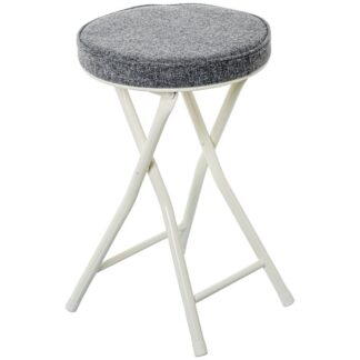 Taburete Plegable Metal Blanco Tela Gris Ø30x49cm