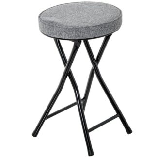 Taburete Plegable Metal Negro Tela Gris Ø30x49cm