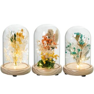 Urna Cristal C/base Madera Y Flores Artificiales C/luz Surt. Ø12x17,5cm Pilas:3xaaa No Inc