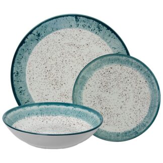 Vajilla 18 Pzs Porcelana Deco. Moteado Borde Azul 6xø26cm + 6xø20cm + 6xø19cm