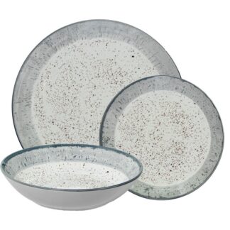 Vajilla 18 Pzs Porcelana Deco. Moteado Borde Gris 6xø26cm + 6xø20cm + 6xø19cm