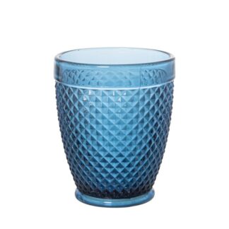 Vaso Bajo Cristal Azul 300ml Deco. Diamante Ø9x10,5cm, Apto Lavavajillas