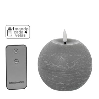 Vela Led Bola Cera Gris 1 Mando Para Cada 4 Velas Ø10x8,5cm Pilas:2xaa No Inclu