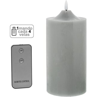 Vela Led Cera Gris 1 Mando Para Cada 4 Velas Ø10x20cm Pilas:2xaa No Inclui