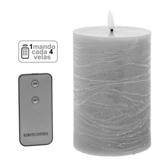 Vela Led Cera Gris 1 Mando Para Cada 4 Velas Ø10x20cm Pilas:2xaa No Inclui
