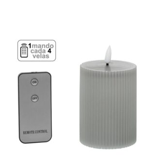 Vela Led Cera Gris 1 Mando Para Cada 4 Velas Ø7,5x10cm Pilas:2xaa No Inclu