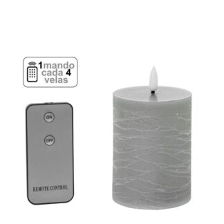 Vela Led Cera Gris 1 Mando Para Cada 4 Velas Ø7,5x10cm Pilas:2xaa No Inclu
