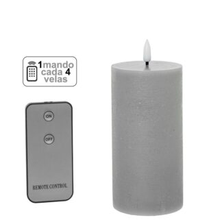 Vela Led Cera Gris 1 Mando Para Cada 4 Velas Ø7,5x15cm Pilas:2xaa No Inclu