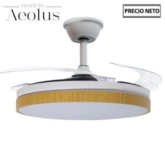 Ventilador Techo C/luz Aeolus Blanco/madera 3 Aspas Retrácti Ø106x36-53cm Lámpara:ø45cm