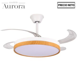 Ventilador Techo C/luz Aurora Blanco/madera 4 Aspas Retrácti Ø106x36-53cm Lámpara:ø45cm