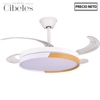 Ventilador Techo C/luz Cibeles Blanco/madera 4 Aspas Retráct Ø106x36-53cm Lámpara:ø45cm