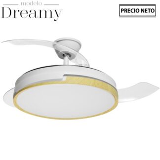 Ventilador Techo C/luz Dreamy Blanco/madera 3 Aspas Retrácti Ø106x36-53cm Lámpara:ø45cm