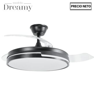 Ventilador Techo C/luz Dreamy Negro 3 Aspas Retráctiles Ø106x36-53cm Lámpara:ø45cm