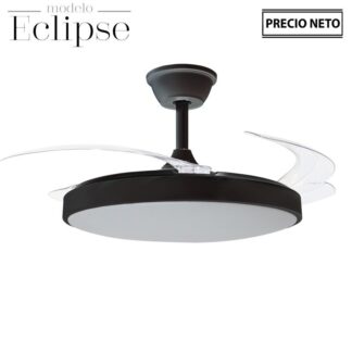 Ventilador Techo C/luz Eclipse Negro 3 Aspas Retráctiles Ø106x36-53cm Lámpara:ø45cm