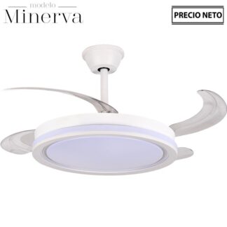 Ventilador Techo C/luz Minerva Blanco 4 Aspas Retráctiles Ø106x36-53cm Lámpara:ø45cm
