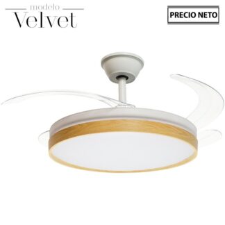 Ventilador Techo C/luz Velvet Blanco/madera 3 Aspas Retrácti Ø106x36-53cm Lámpara:ø45cm