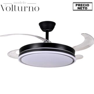 Ventilador Techo C/luz Volturno Negro 4 Aspas Retráctiles Ø106x36-53cm Lámpara:ø45cm