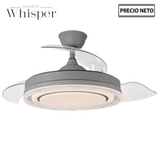 Ventilador Techo C/luz Whisper Gris 3 Aspas Retráctiles Ø107x33-48cm Lámpara:ø50cm