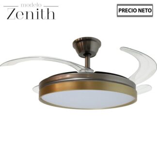 Ventilador Techo C/luz Zenith Oro Mate 3 Aspas Retráctiles Ø106x36-53cm Lámpara:ø45cm