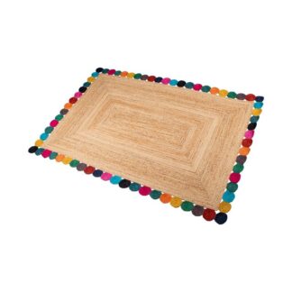 Alfombra Yute 120x170cm Natural Borde Redondeles Multicolor 120x170cm