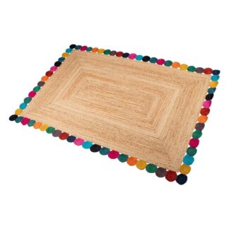 Alfombra Yute 160x230cm Natural Borde Redondeles Multicolor 160x230cm