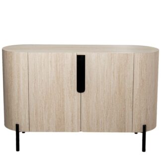 Aparador Madera Dm+papel Travertino C/2 Puertas Patas Metal 120x40x75cm Color Natural