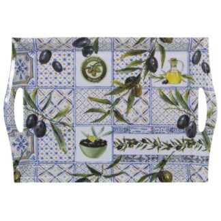 Bandeja Melamina C/asas Dec. Olivas 44x31x5cm, Int:35x24,5cm