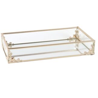 Bandeja Metal Dorado/cristal 20x10x4,2cm