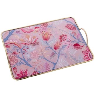 Bandeja Metal/cristal Rosa Flores 35x20x5cm