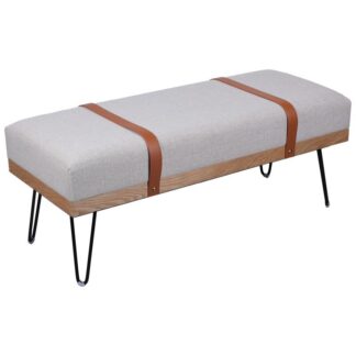 Banqueta Tapizado Gris Madera Natural, Patas Metal Negro 107x42x42cm Alt.patas:25cm