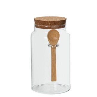 Bote Cristal Borosilicato 1000ml Tapon Corcho+cuchara Madera 10x17,5cm 1000ml