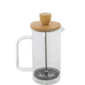 Cafetera Émbolo 350ml Cristal, Tapa Bambú, Prensa Acero Inox 7x11x17cm, Cristal Borosilica