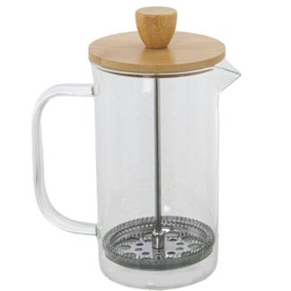Cafetera Émbolo 600ml Cristal, Tapa Bambú, Prensa Acero Inox 9x14x19cm Cristal Borosilicat