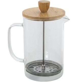Cafetera Émbolo 800ml Cristal, Tapa Bambú, Prensa Acero Inox 10x15x19cm Cristal Borosilica