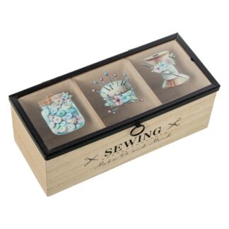 Caja Costura Madera C/tapa Cristal 24x10x9cm