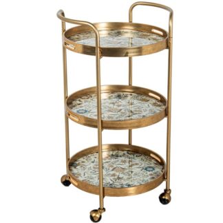 Camarera Metal Dorado C/bandejas Decoradas 50x44,6x87,5cm