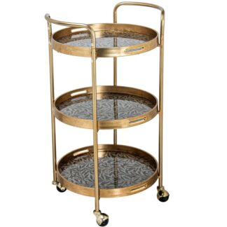 Camarera Metal Dorado C/bandejas Decoradas 50x44,6x87,5cm