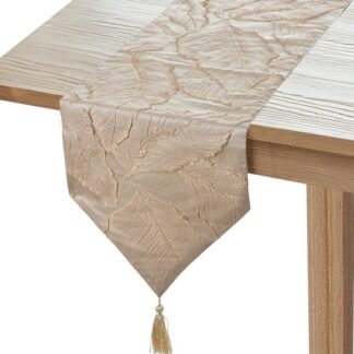Camino De Mesa 30x180cm Crema Hojas Marrón 100% Poliéster 30x180cm