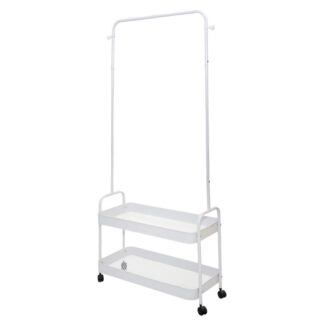 Carrito Almacenamiento Metal Blanco Perchero+2baldas 6,5x29,5x160cm