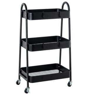 Carrito Almacenamiento Metal Negro 3 Baldas 42,5x29,5x75cm