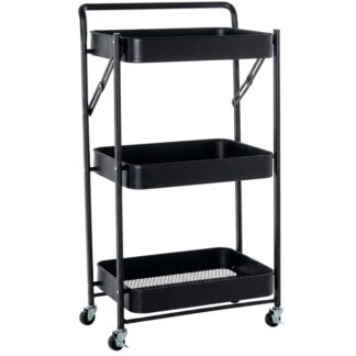 Carrito Almacenamiento Metal Negro 3 Baldas 45x29,5x87cm