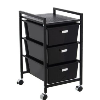 Carro Baño Metal Negro Mate 3 Cajones Pp Blancos 33x39x58cm